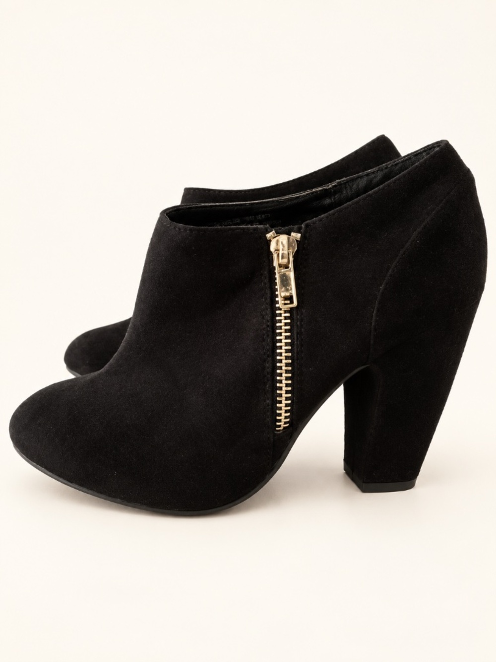 Maurices Harlow Black Faux Suede Gold Zip Block Heel Booties Size 9M